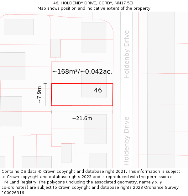 46, HOLDENBY DRIVE, CORBY, NN17 5EH: Plot and title map