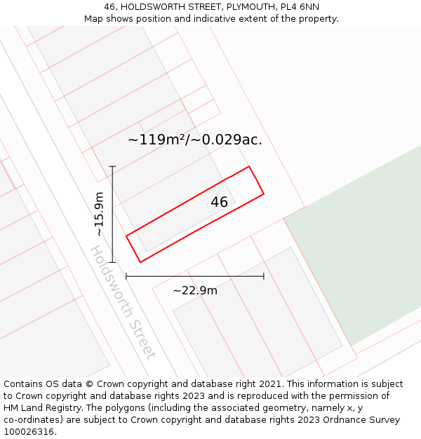 46, HOLDSWORTH STREET, PLYMOUTH, PL4 6NN: Plot and title map