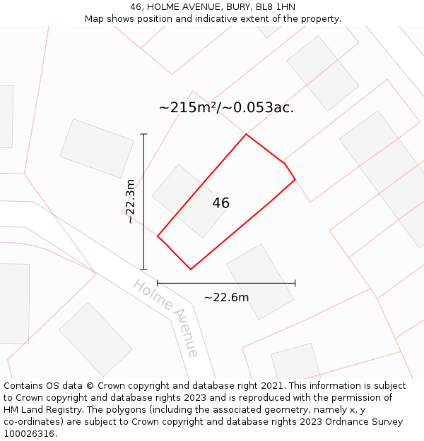 46, HOLME AVENUE, BURY, BL8 1HN: Plot and title map