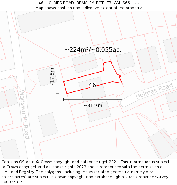 46, HOLMES ROAD, BRAMLEY, ROTHERHAM, S66 1UU: Plot and title map