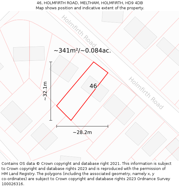 46, HOLMFIRTH ROAD, MELTHAM, HOLMFIRTH, HD9 4DB: Plot and title map