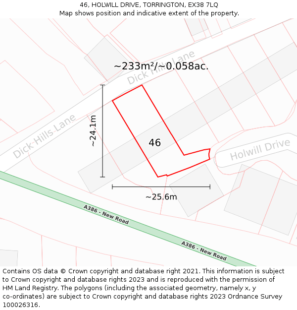46, HOLWILL DRIVE, TORRINGTON, EX38 7LQ: Plot and title map