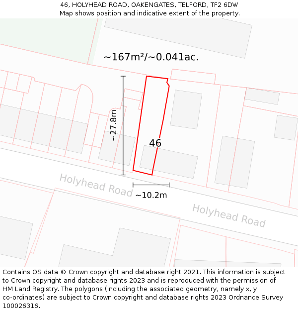 46, HOLYHEAD ROAD, OAKENGATES, TELFORD, TF2 6DW: Plot and title map