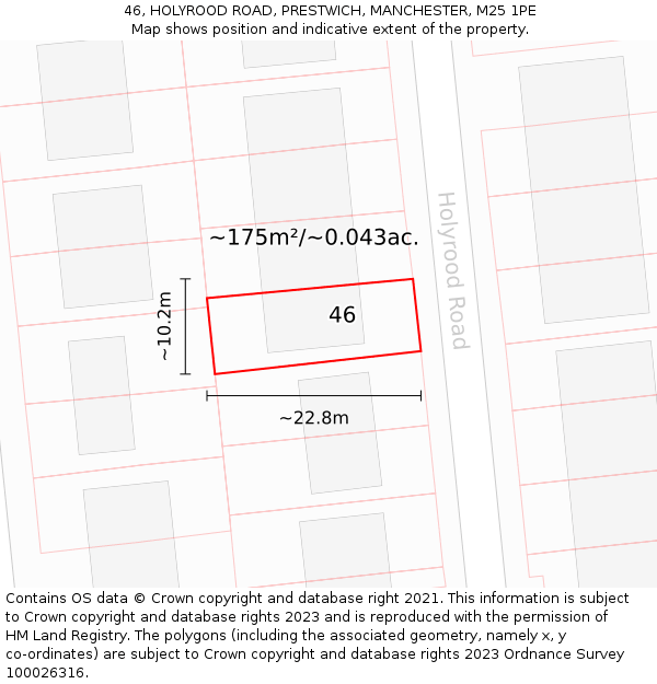 46, HOLYROOD ROAD, PRESTWICH, MANCHESTER, M25 1PE: Plot and title map