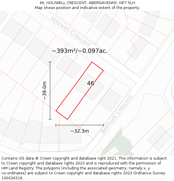 46, HOLYWELL CRESCENT, ABERGAVENNY, NP7 5LH: Plot and title map