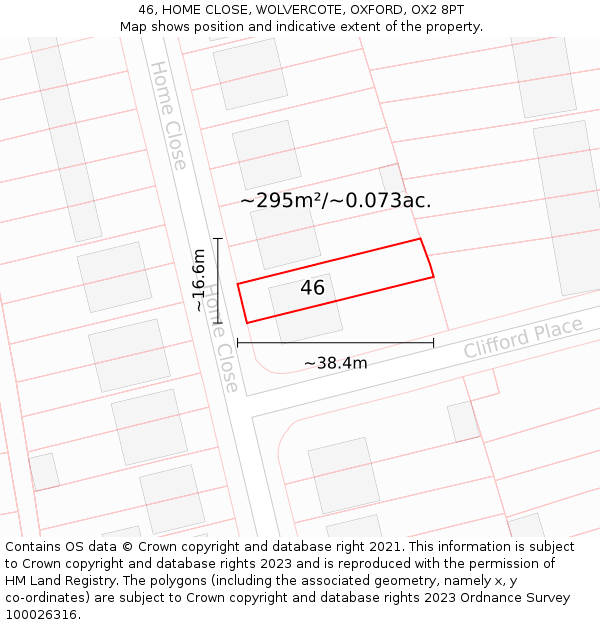 46, HOME CLOSE, WOLVERCOTE, OXFORD, OX2 8PT: Plot and title map