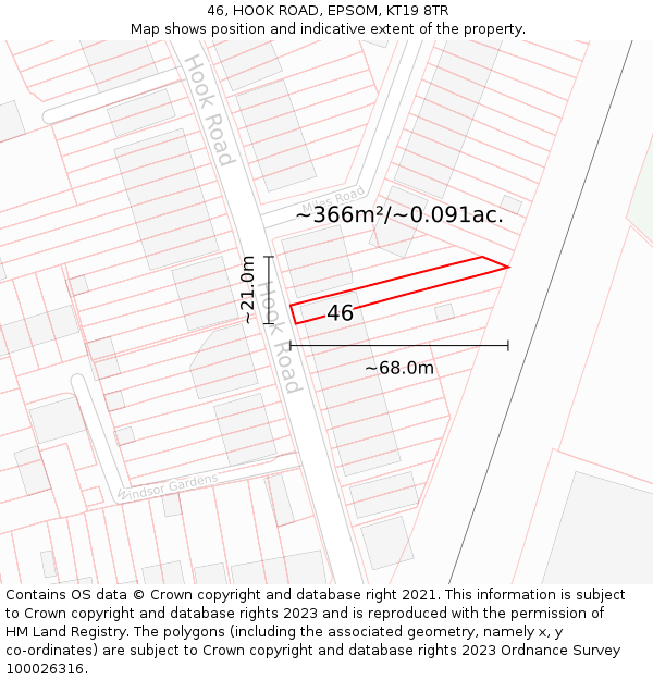 46, HOOK ROAD, EPSOM, KT19 8TR: Plot and title map