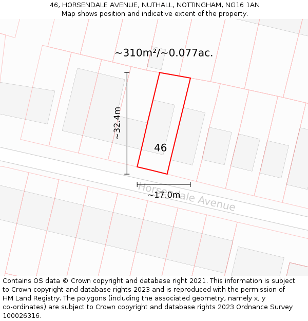46, HORSENDALE AVENUE, NUTHALL, NOTTINGHAM, NG16 1AN: Plot and title map