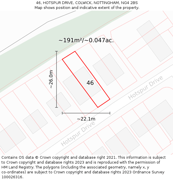 46, HOTSPUR DRIVE, COLWICK, NOTTINGHAM, NG4 2BS: Plot and title map