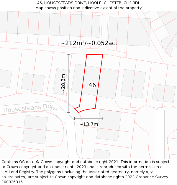 46, HOUSESTEADS DRIVE, HOOLE, CHESTER, CH2 3DL: Plot and title map