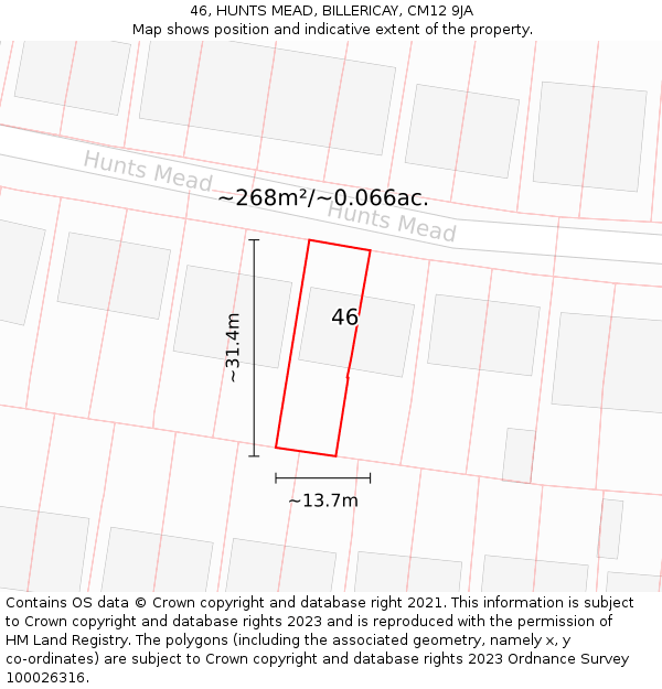 46, HUNTS MEAD, BILLERICAY, CM12 9JA: Plot and title map