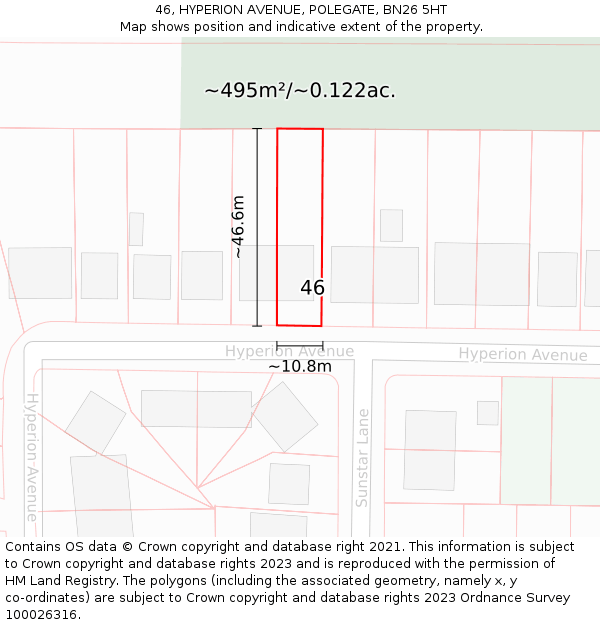 46, HYPERION AVENUE, POLEGATE, BN26 5HT: Plot and title map