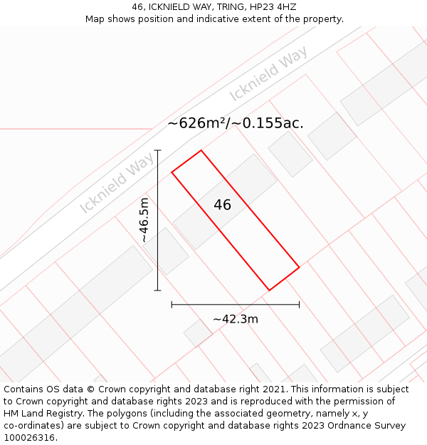 46, ICKNIELD WAY, TRING, HP23 4HZ: Plot and title map