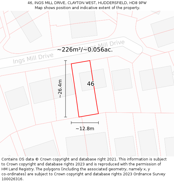 46, INGS MILL DRIVE, CLAYTON WEST, HUDDERSFIELD, HD8 9PW: Plot and title map