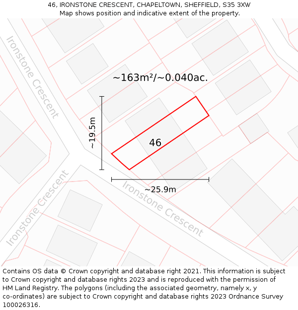 46, IRONSTONE CRESCENT, CHAPELTOWN, SHEFFIELD, S35 3XW: Plot and title map