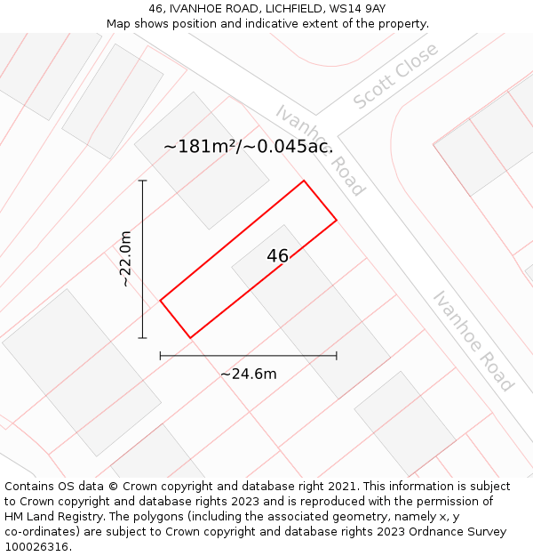 46, IVANHOE ROAD, LICHFIELD, WS14 9AY: Plot and title map