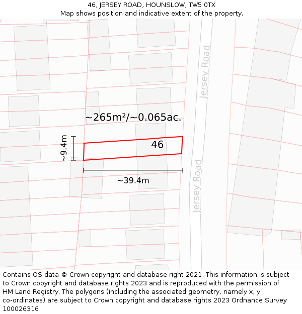 46, JERSEY ROAD, HOUNSLOW, TW5 0TX: Plot and title map