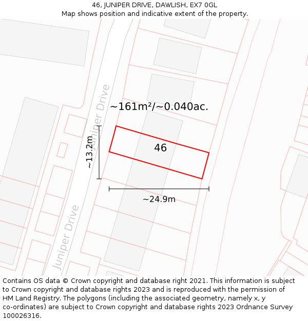 46, JUNIPER DRIVE, DAWLISH, EX7 0GL: Plot and title map