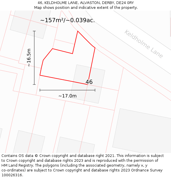 46, KELDHOLME LANE, ALVASTON, DERBY, DE24 0RY: Plot and title map