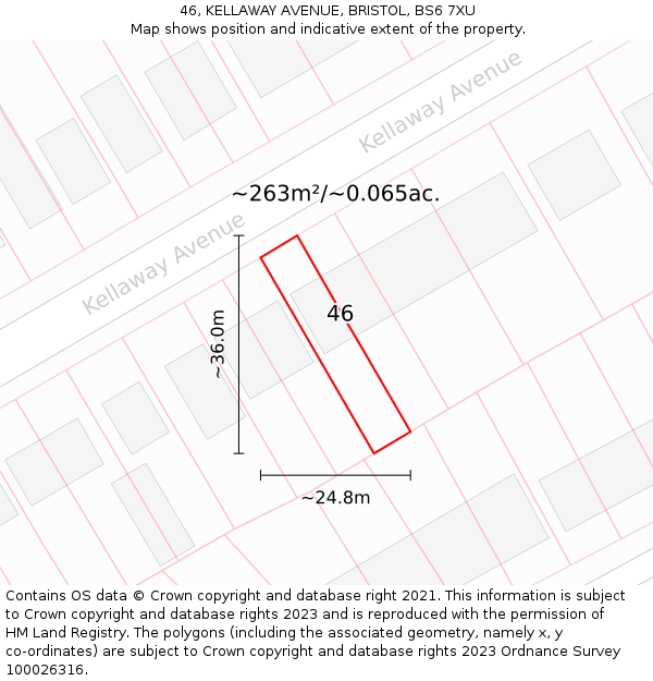 46, KELLAWAY AVENUE, BRISTOL, BS6 7XU: Plot and title map