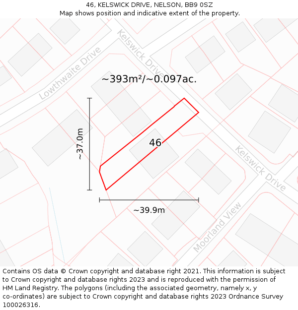 46, KELSWICK DRIVE, NELSON, BB9 0SZ: Plot and title map