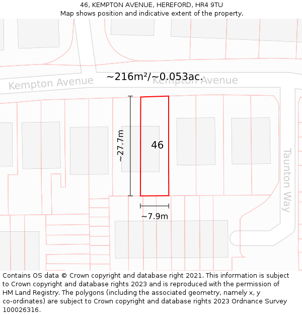 46, KEMPTON AVENUE, HEREFORD, HR4 9TU: Plot and title map