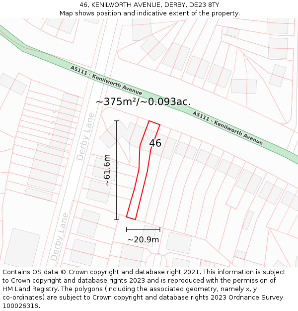 46, KENILWORTH AVENUE, DERBY, DE23 8TY: Plot and title map