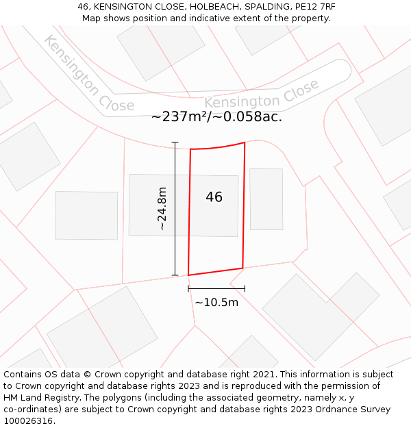46, KENSINGTON CLOSE, HOLBEACH, SPALDING, PE12 7RF: Plot and title map
