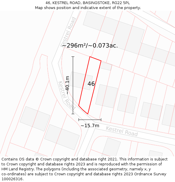 46, KESTREL ROAD, BASINGSTOKE, RG22 5PL: Plot and title map