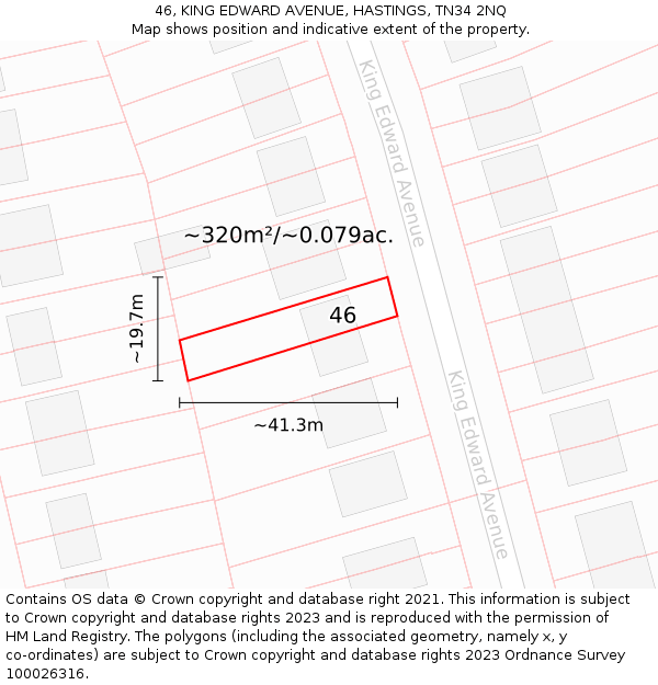 46, KING EDWARD AVENUE, HASTINGS, TN34 2NQ: Plot and title map