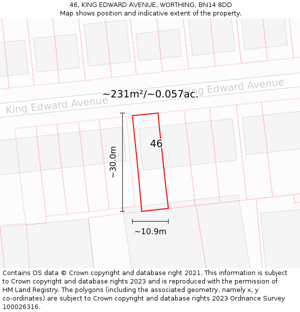 46, KING EDWARD AVENUE, WORTHING, BN14 8DD: Plot and title map