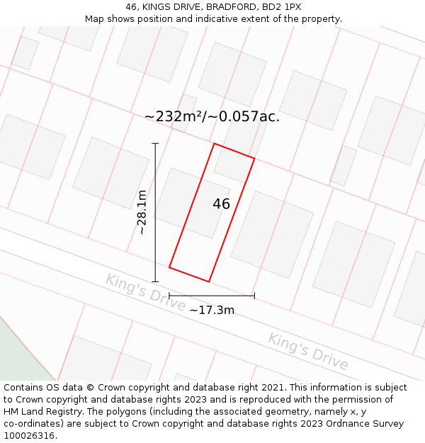 46, KINGS DRIVE, BRADFORD, BD2 1PX: Plot and title map