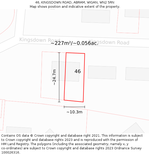 46, KINGSDOWN ROAD, ABRAM, WIGAN, WN2 5RN: Plot and title map
