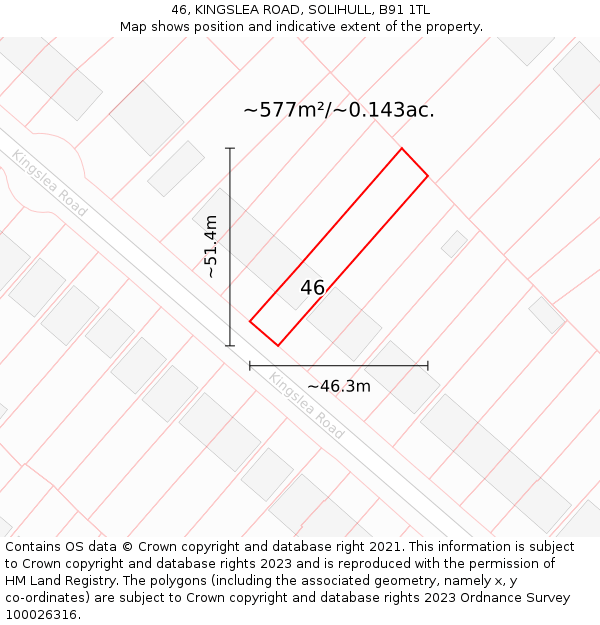 46, KINGSLEA ROAD, SOLIHULL, B91 1TL: Plot and title map