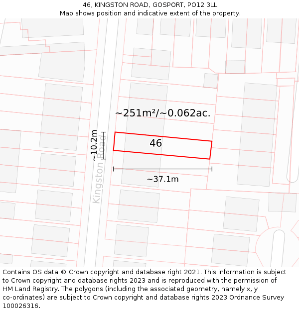 46, KINGSTON ROAD, GOSPORT, PO12 3LL: Plot and title map