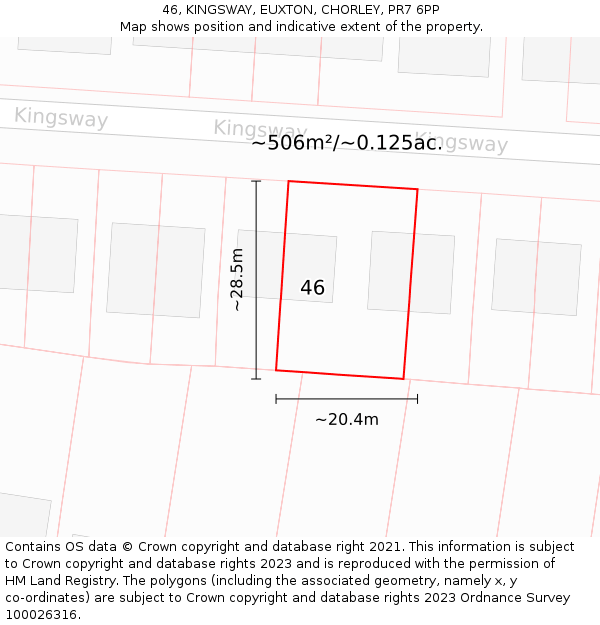 46, KINGSWAY, EUXTON, CHORLEY, PR7 6PP: Plot and title map