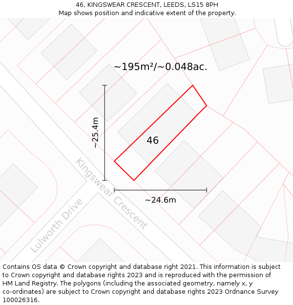 46, KINGSWEAR CRESCENT, LEEDS, LS15 8PH: Plot and title map