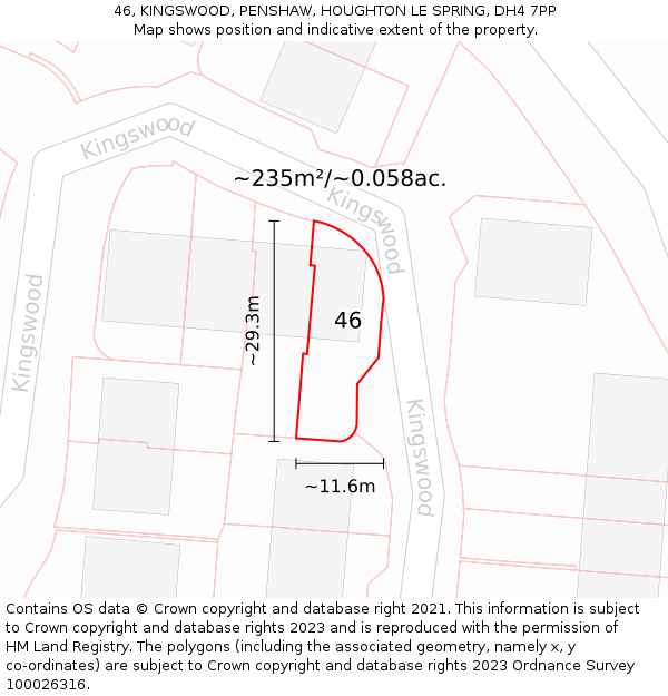 46, KINGSWOOD, PENSHAW, HOUGHTON LE SPRING, DH4 7PP: Plot and title map