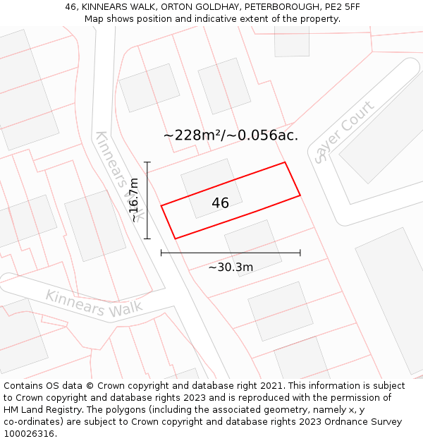 46, KINNEARS WALK, ORTON GOLDHAY, PETERBOROUGH, PE2 5FF: Plot and title map
