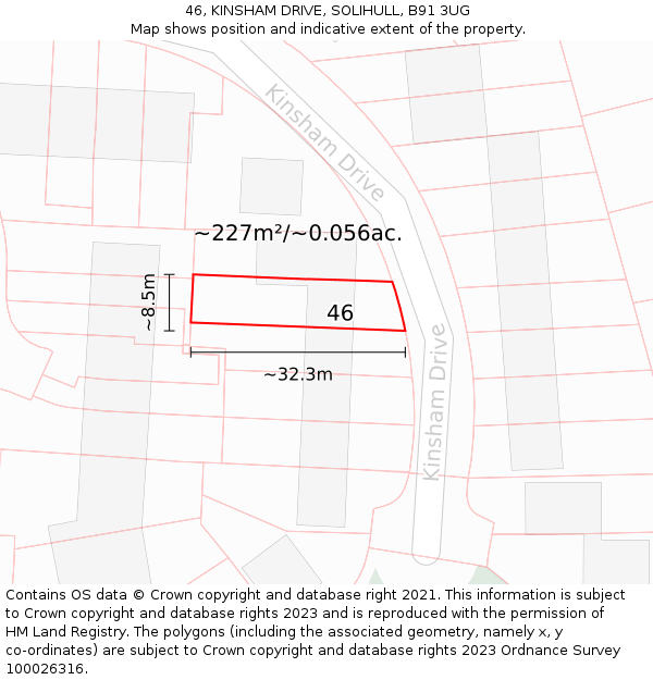 46, KINSHAM DRIVE, SOLIHULL, B91 3UG: Plot and title map