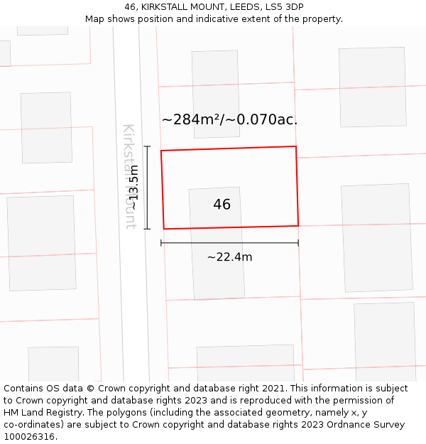 46, KIRKSTALL MOUNT, LEEDS, LS5 3DP: Plot and title map