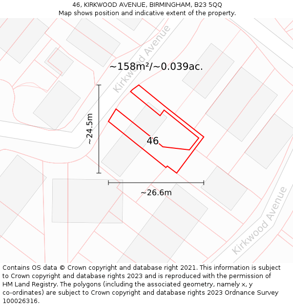 46, KIRKWOOD AVENUE, BIRMINGHAM, B23 5QQ: Plot and title map