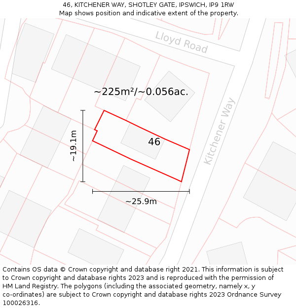 46, KITCHENER WAY, SHOTLEY GATE, IPSWICH, IP9 1RW: Plot and title map