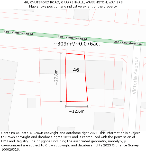 46, KNUTSFORD ROAD, GRAPPENHALL, WARRINGTON, WA4 2PB: Plot and title map