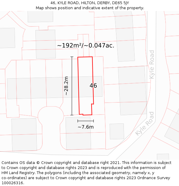 46, KYLE ROAD, HILTON, DERBY, DE65 5JY: Plot and title map