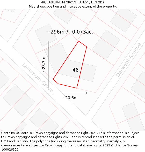 46, LABURNUM GROVE, LUTON, LU3 2DP: Plot and title map