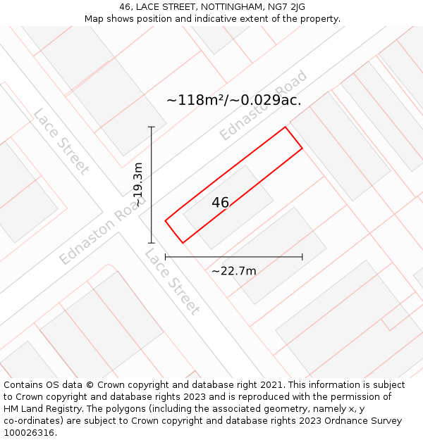 46, LACE STREET, NOTTINGHAM, NG7 2JG: Plot and title map