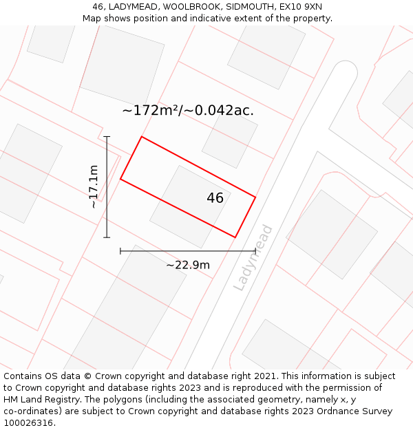 46, LADYMEAD, WOOLBROOK, SIDMOUTH, EX10 9XN: Plot and title map
