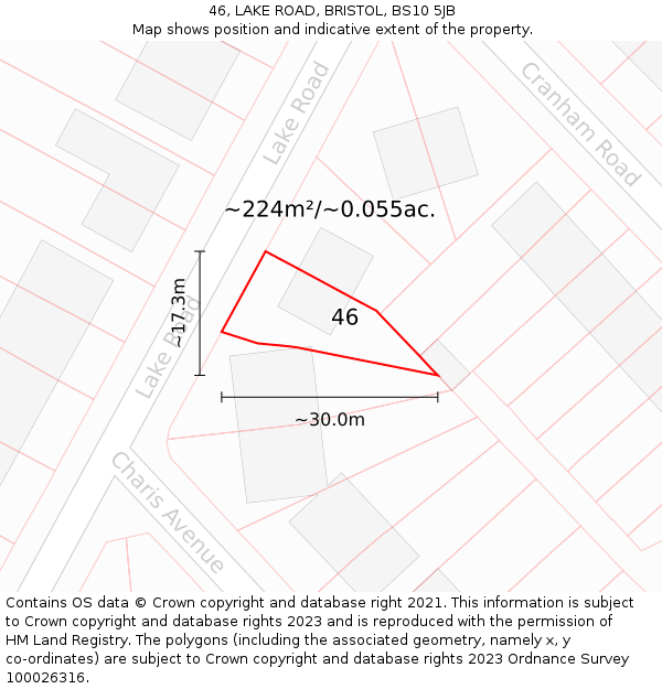 46, LAKE ROAD, BRISTOL, BS10 5JB: Plot and title map
