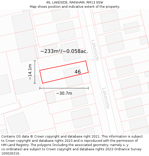 46, LAKESIDE, RAINHAM, RM13 9SW: Plot and title map